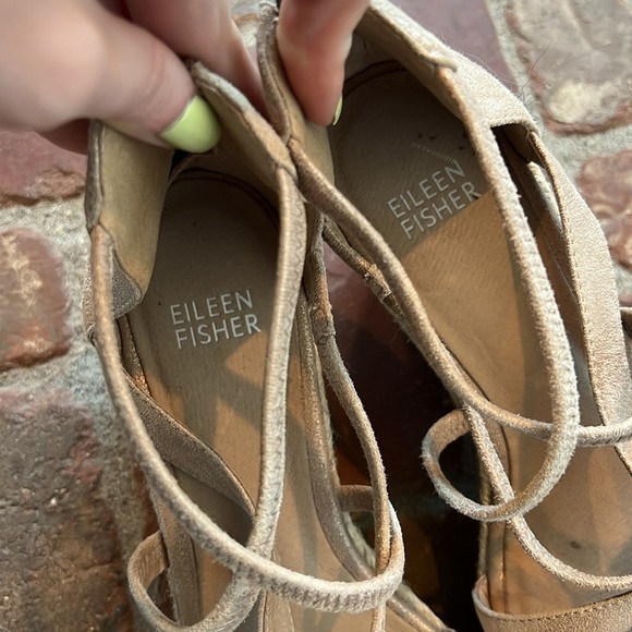 Eileen Fisher Wanda Tumbled Nubuck Espadrille Wedges Crisscross Straps - Picture 7 of 8